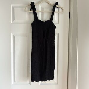 Black smocked tie strap dress